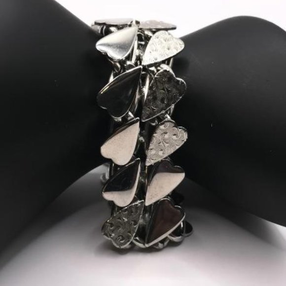 Silver-Tone Double Heart Row Chain Linked Bracelet - Picture 2 of 7